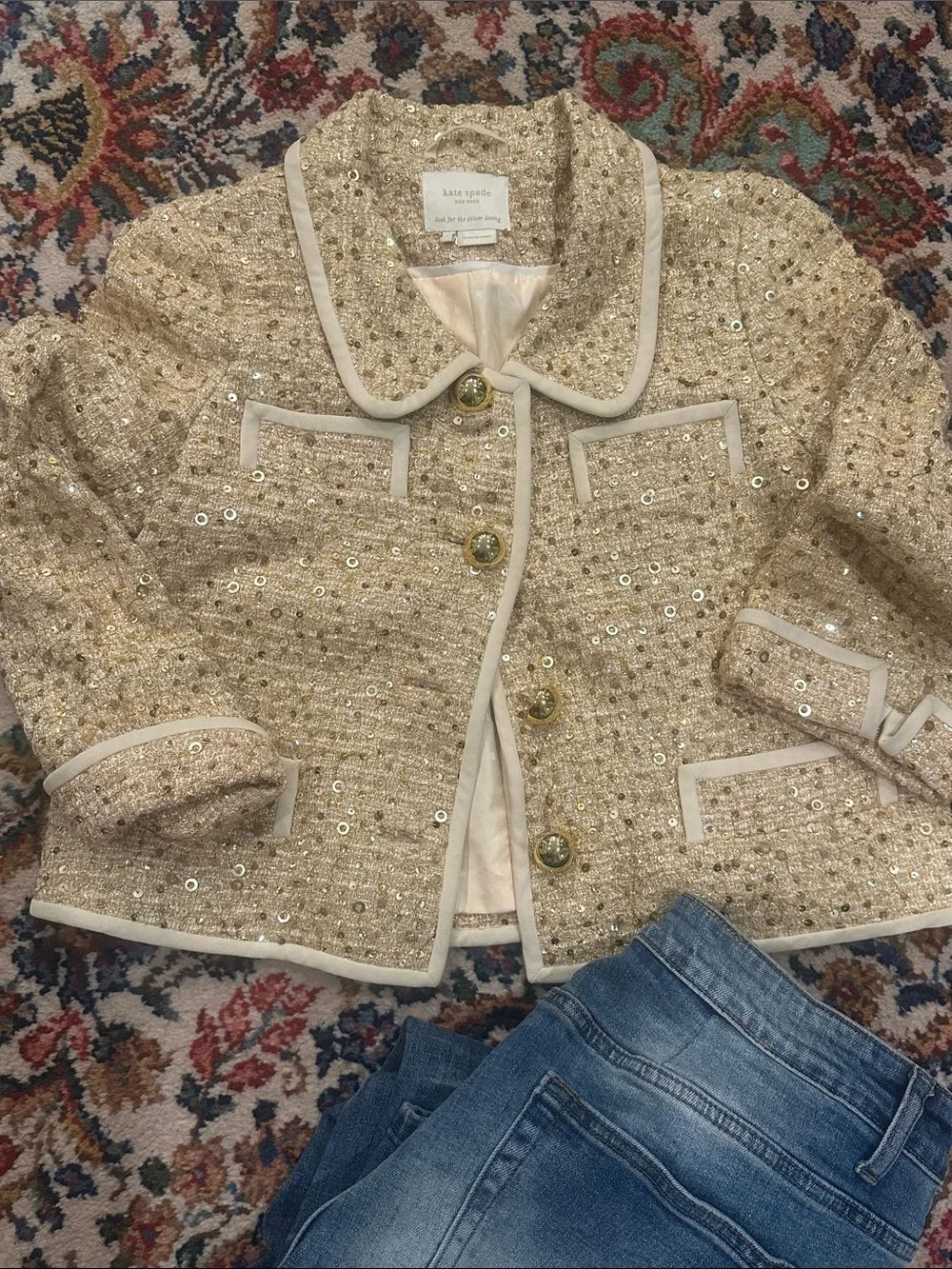KATE SPADE HOLIDAY CROP SEQUIN BLAZER